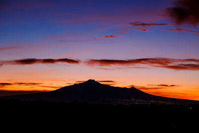 Scenic view of mountains against sky during sunset