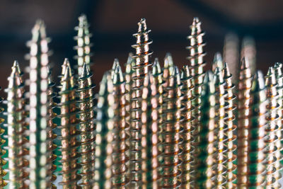 Yellow wood screws macro shot. wood like screws