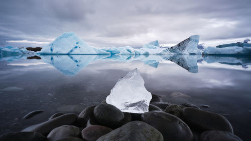 Scenic view of frozen lake against sky