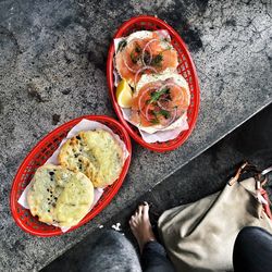 High angle view of food on table