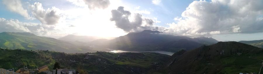 Panoramic view of mountains against sky