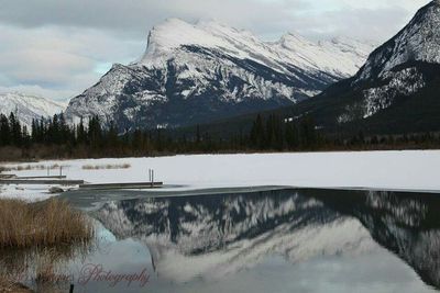 Scenic view of snow covered mountains