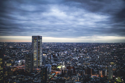 Aerial view of city at night