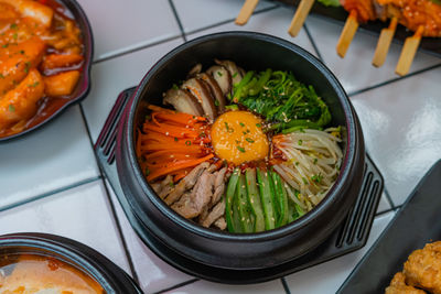 High angle view of food on table