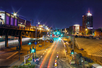 Light trails on street at night