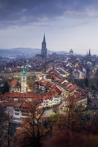 High angle view of townscape against sky