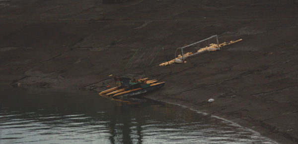 High angle view of boats in water