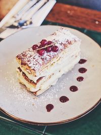 Close-up of cake slice in plate