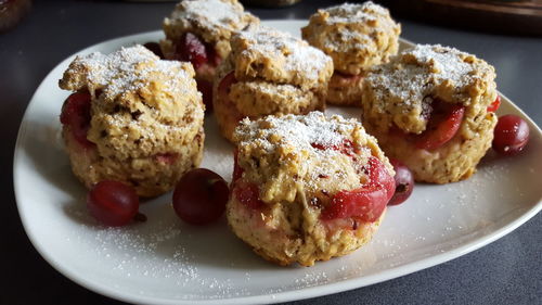 Close-up of breakfast served in plate