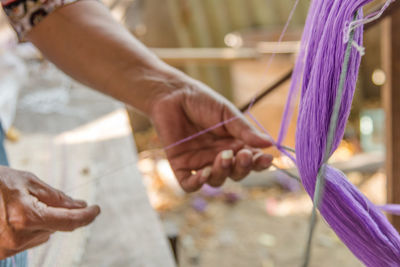 Close-up of hand holding purple 