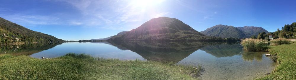 Panoramic view of lake and mountains against sky