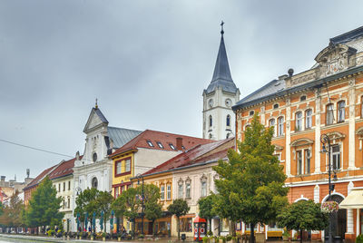 Street with historical houses in kosice old town, slovakia