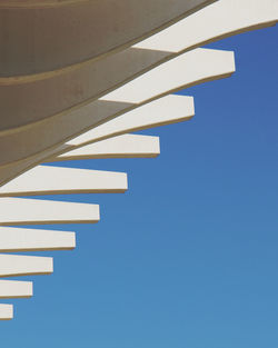 Low angle view of building against clear blue sky