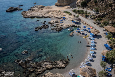 High angle view of people on beach