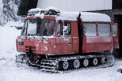 Close-up of car on snow