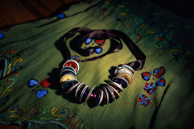 Close-up of christmas decorations on table