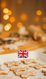 Close-up of flag on table