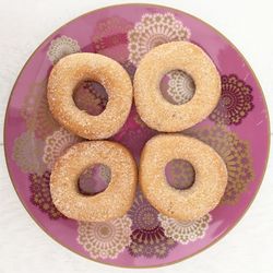 High angle view of dessert in plate on table