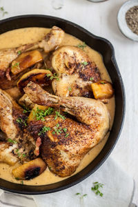 High angle view of food in bowl on table