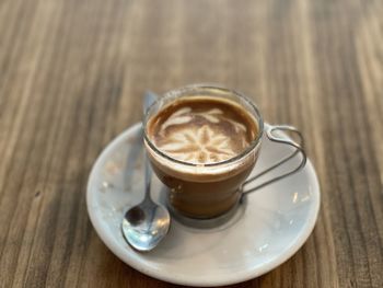 High angle view of coffee on table