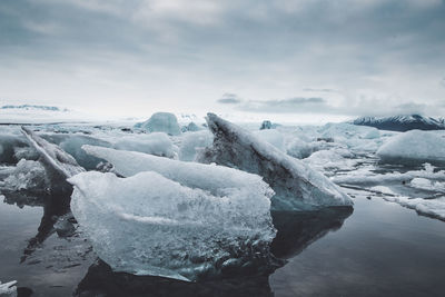 Frozen lake against sky during winter