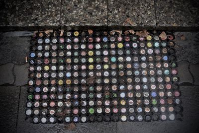 High angle view of multi colored candies at market stall