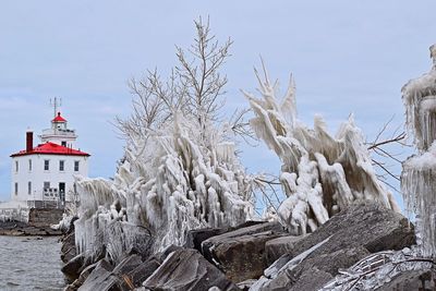 View of frozen sea against sky