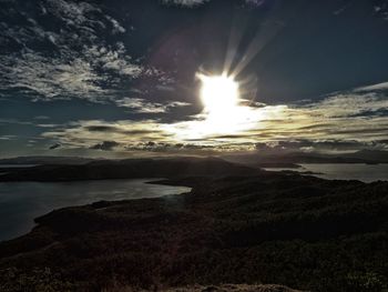 Scenic view of mountains against sky during sunset