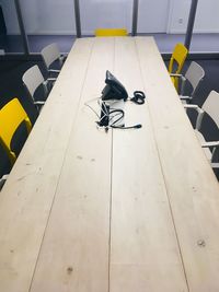 High angle view of empty seats on table in the office 