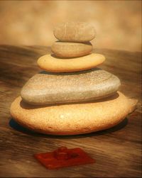 Close-up of stack on table