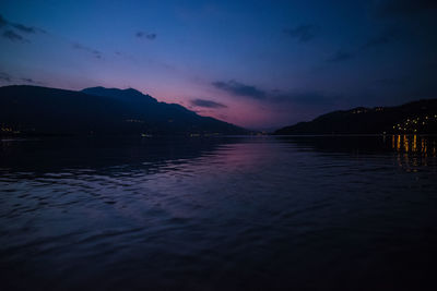 Scenic view of lake against sky at sunset