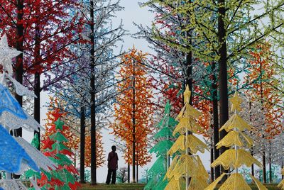 Man amidst trees in forest during autumn