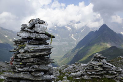 Stack of rocks against sky