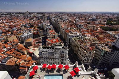 High angle view of buildings in city