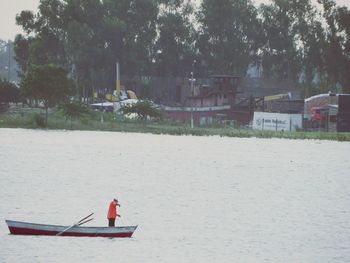 View of built structure by river