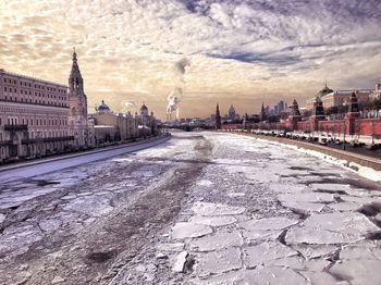 View of river with city in background