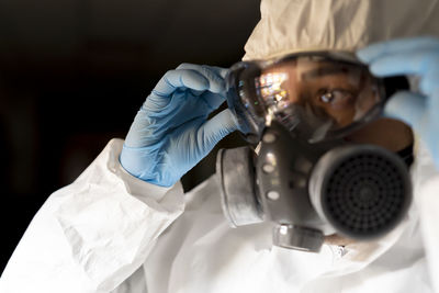 Military with protective equipment to disinfect the hospital of the covid19