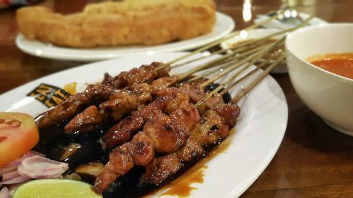 Close-up of food in plate on table