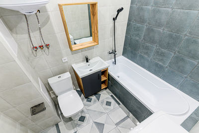 High angle view of sink in bathroom