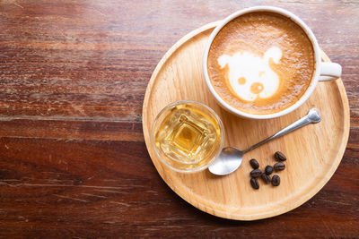 High angle view of coffee on table