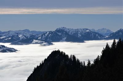 Scenic view of snowcapped mountains against sky