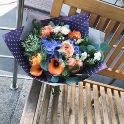 High angle view of various flowers on table