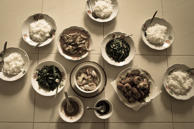 High angle view of food on table