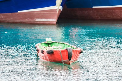 High angle view of boat moored in swimming pool