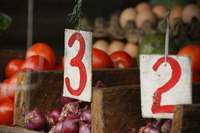 Close-up of red for sale in market