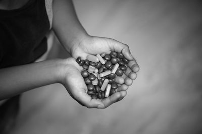 View of medicines in kid hands