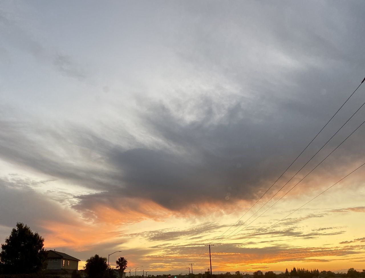 LOW ANGLE VIEW OF POWER LINES AGAINST SKY DURING SUNSET