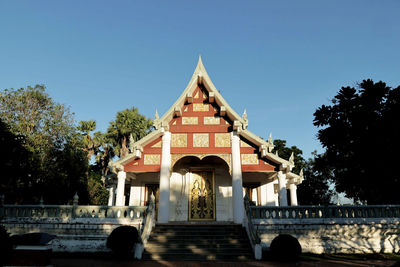 Low angle view of temple against clear sky