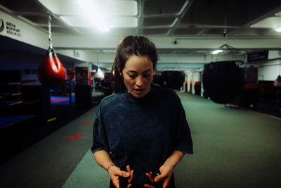 Portrait of maja lehrer woman boxing, female fighter.