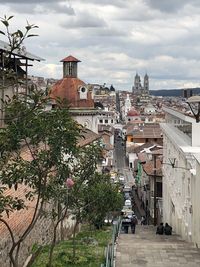 View of town against cloudy sky